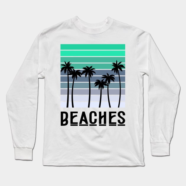 minimalistic blue summer palm tree beach Long Sleeve T-Shirt by grafitytees